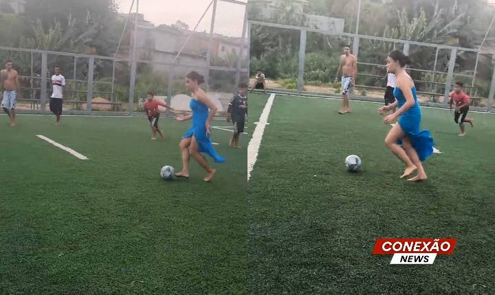 Vídeo: Depois do culto, menina vai para partida de futebol e dá show em campo.