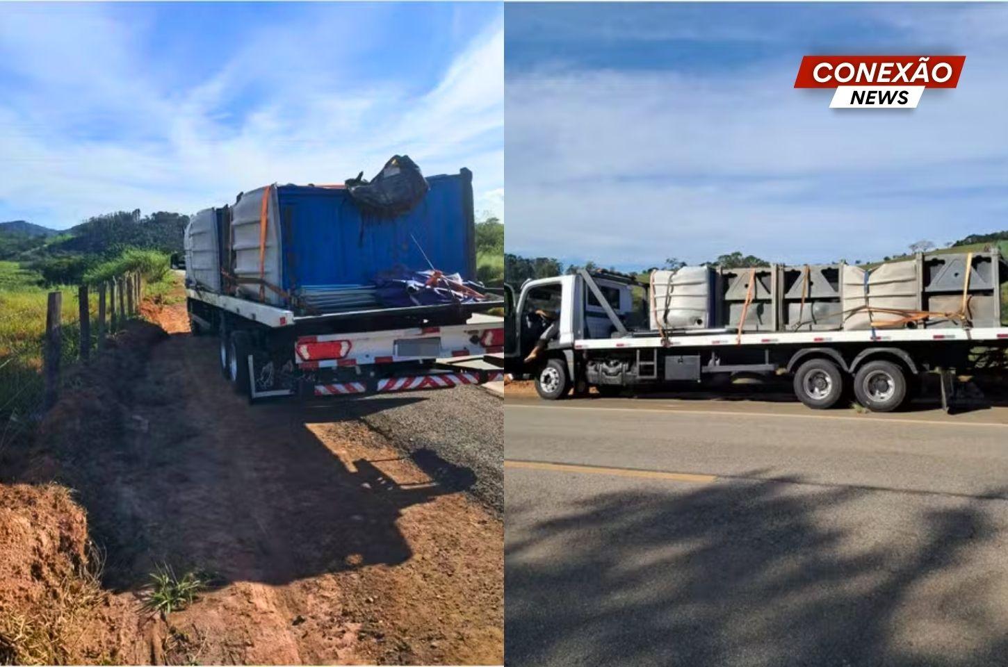 Banheiros químicos furtados em SP são recuperados na MG-179, em Silvianópolis (MG).