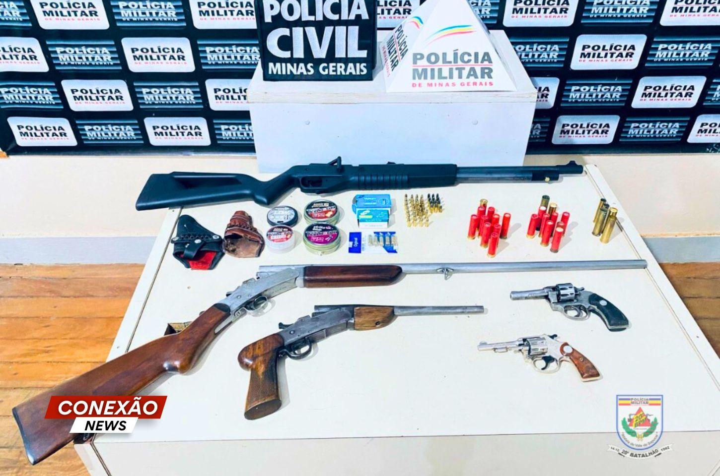 Homem é preso com arsenal de armas e munições em Borda da Mata (MG).