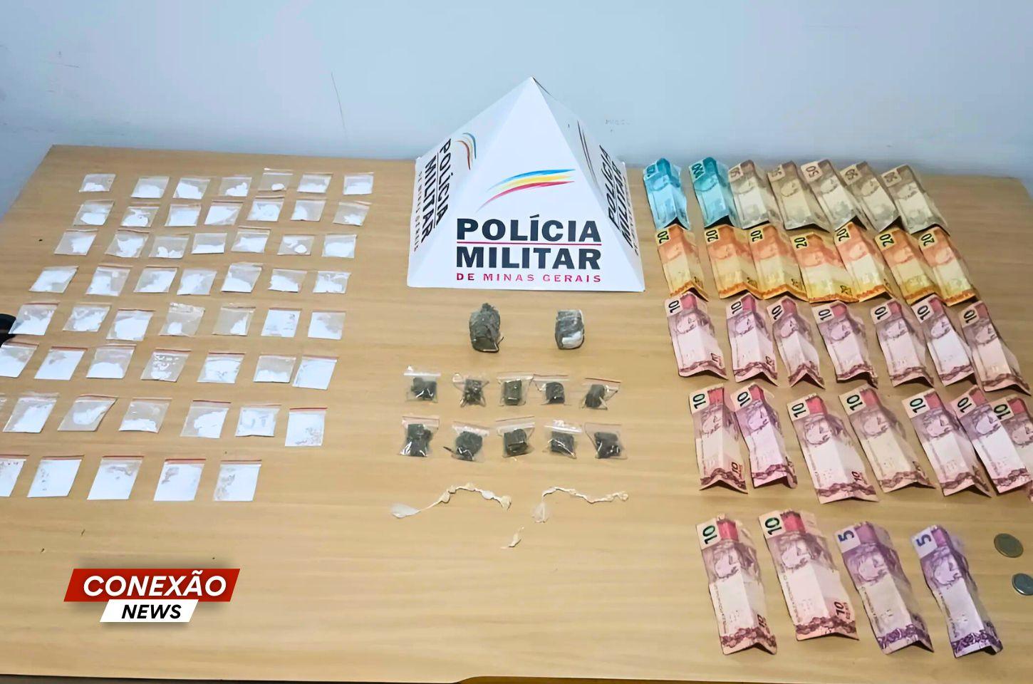 PM prende homem com cocaína, crack e maconha após denúncia anônima em São Gonçalo do Sapucaí (MG).