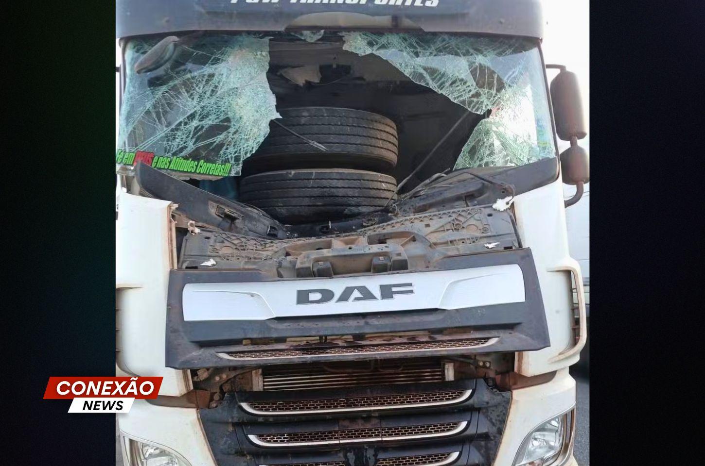 Rodas de carreta se soltam e atingem cabine de caminhão na Fernão Dias, em Lavras (MG).